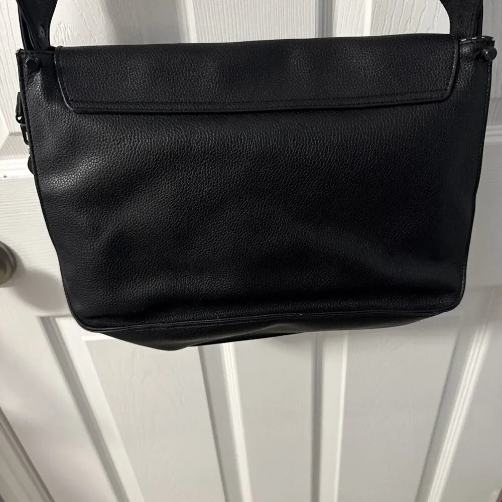 Black Faux Leather Cross body Messenger Bag With Magnetic Front Flap GR72